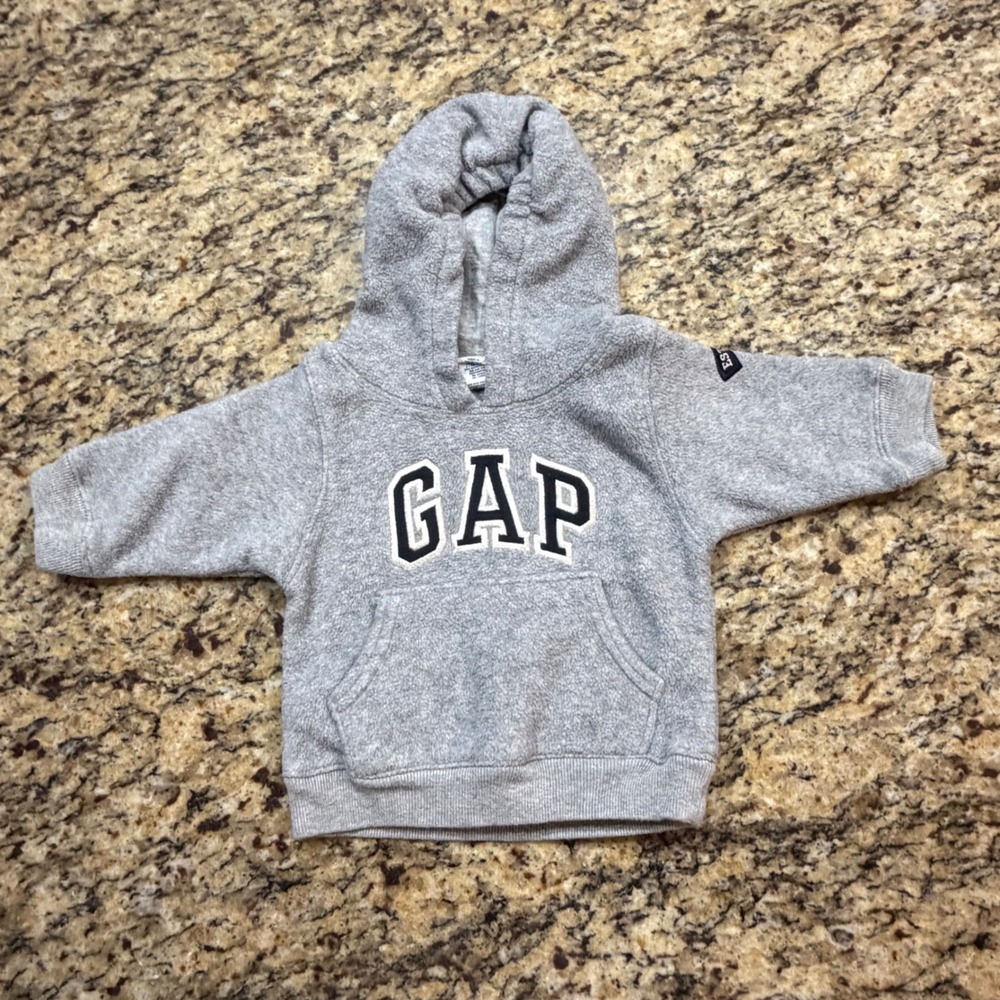 Baby Gap Gray Fleece Hoodie Arch Logo Pullover Sweatshirt 3-6 Months ws
